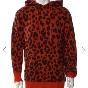 R13 Cashmere Animal Print Hoodie (Black & Orange, Size S)